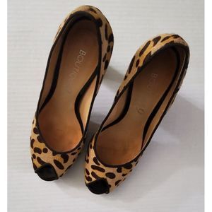 Boutique 9‎ Leopard Hair Animal Print Open Toe Heels Chocolate Brown Size 8